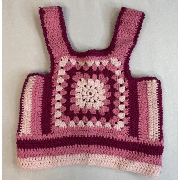 Handmade Tops - Handmade VINTAGE Crochet Granny Square Pullover Tank Top Vest Cottagecore PINK